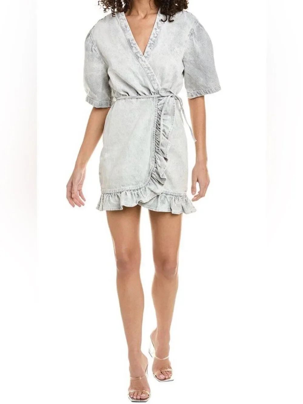IRO DENIM WRAP DRESS in Bleached Grey  NWT Size 36 =US 4